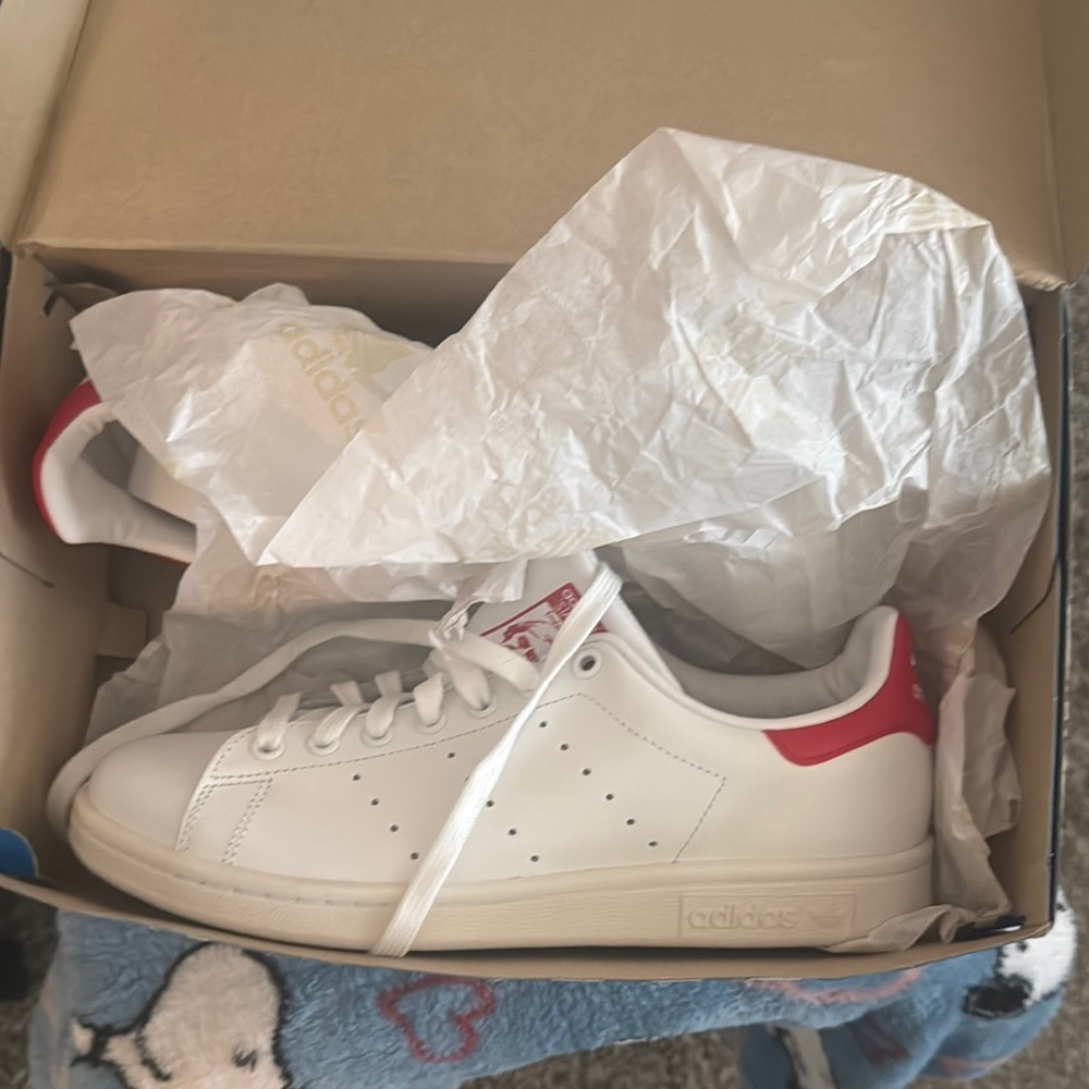 Adidas White Sneakers with Red Highlights